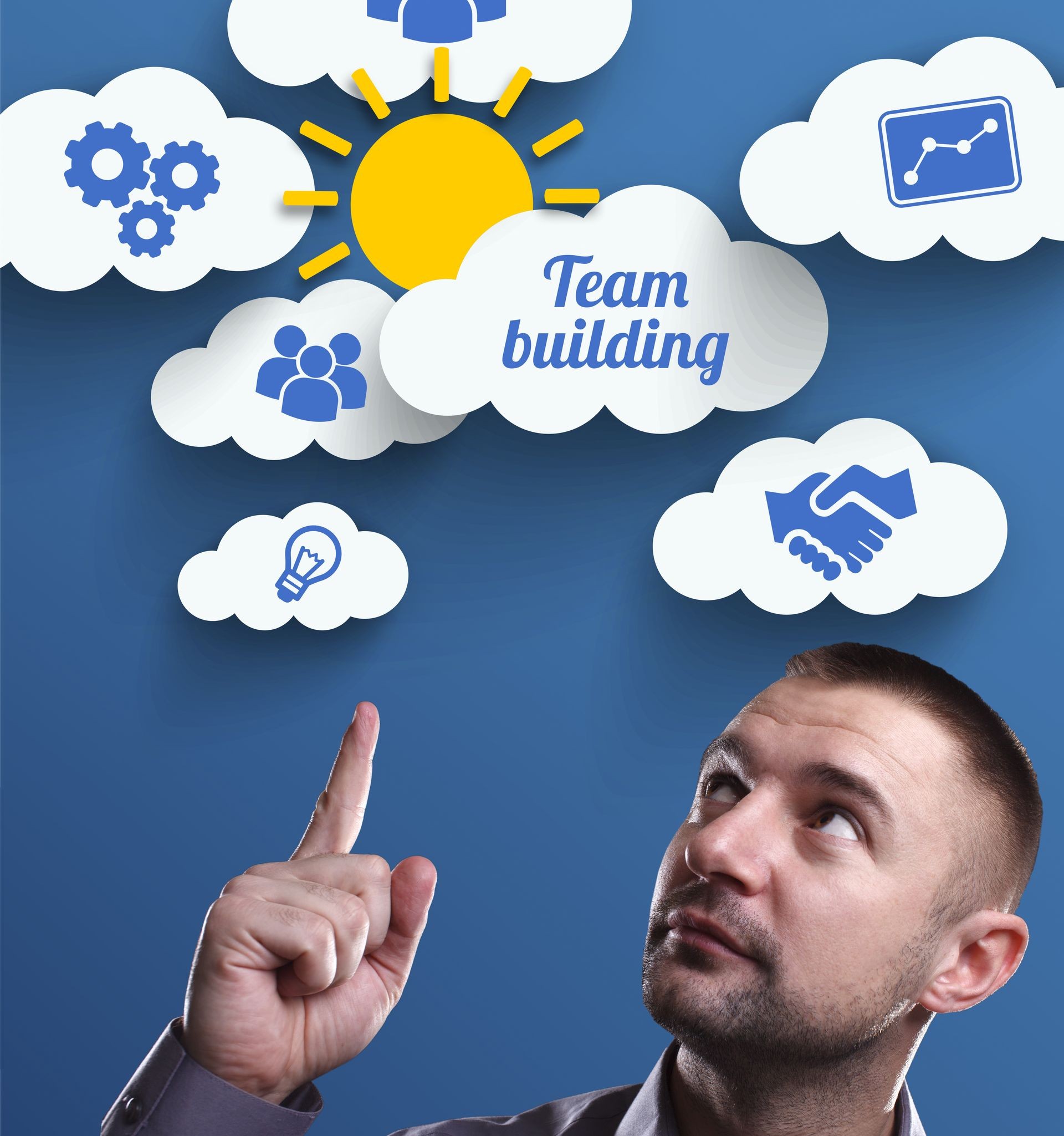Business, Technology, Internet and marketing. Young businessman thinking about: Team building
